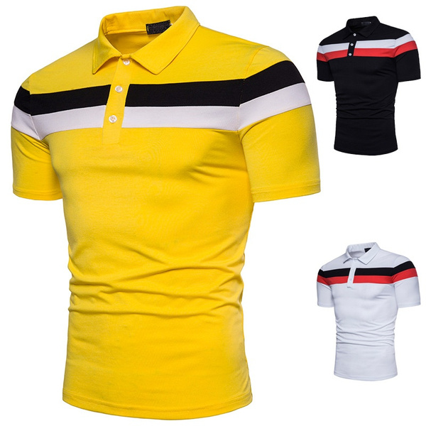 Summer Men's POLO Shirt Two-color Horizontal Stripes Stitching on the ...