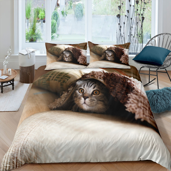 CUDDLE CATS Sleeping Cute Kittens Animal Pets Red Duvet Cover Set Bedding Set