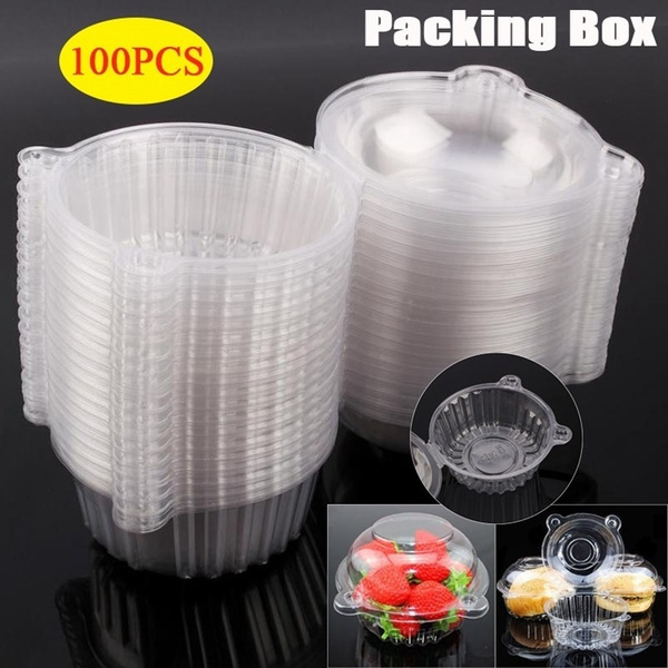 100PCS Disposable Plastic Packing Box Fruit Cake Container Dome Box Wish