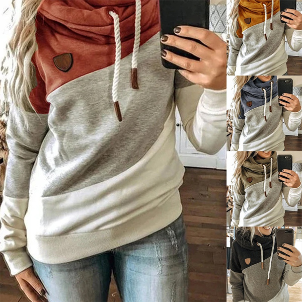 Sudadera Con Capucha De Cuello Alto Con Costuras Para Mujer Sudadera Con Capucha De Cuello Alto Con Costuras Para Mujer