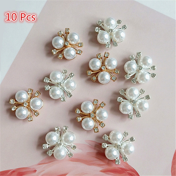 10Pcs Pearl Rhinestone Buttons Vintage Metal Button Alloy Diamante Flower Crystal  Buttons DIY Hair Clip/Bows Wedding Decoration SewingAccessories