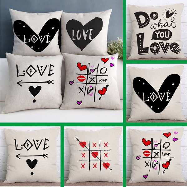 Cushion Couch Covers Valentine's Day Flax Throw Pillow Covers With