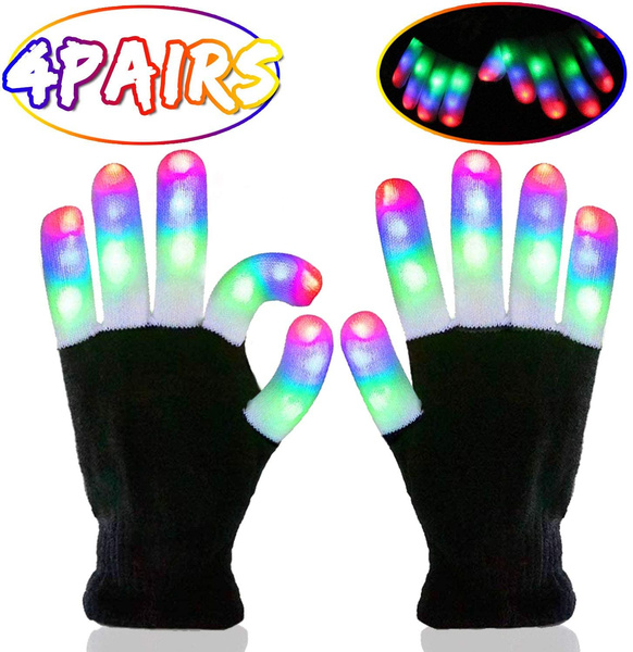 4 Pairs LED Gloves Light Up Rave Gloves LED Flashing Glow Gloves Birthday  Raves School New Year Party Novelty Toys Gift (Adult)