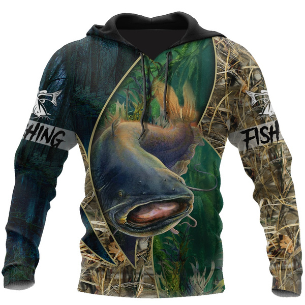 Brand Hoodie Catfish fishing underwater camo 3D Printed Mens zipper