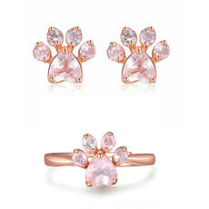 cute, crystal ring, catpaw, Stud Earring