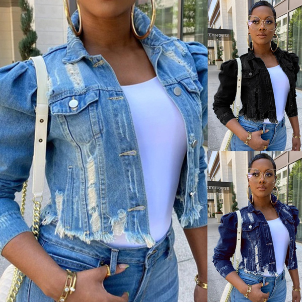 Bubble Sleeve Denim Jacket | Wish