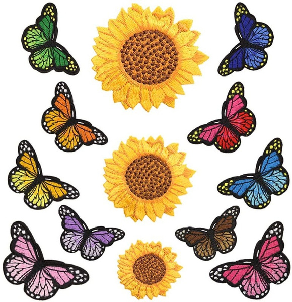  30 Pcs Flowers Butterfly Iron on Patches Sunflowers