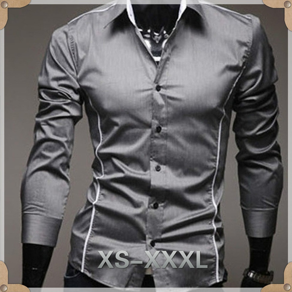 Hot Sale Men's Business Shirt Slim Fit Casual Shirt Formal Shirt Long  Sleeve Side Line Design Shirt