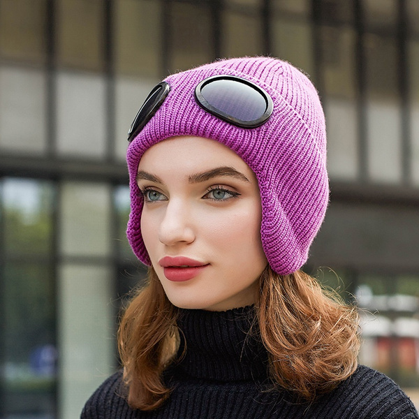 Fashion Ear Protector Wool Knitted Wool Hat With Glasses, In