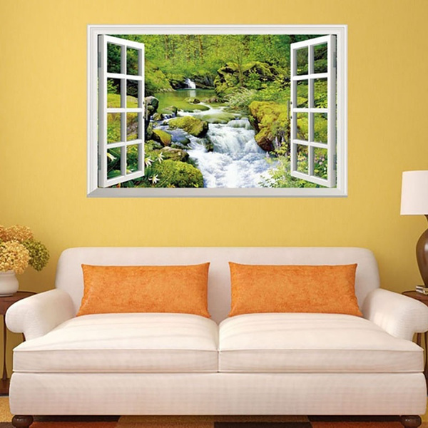 3D Stream Forest Landscape Fake Window View Wall Sticker Vinyl Decal ...