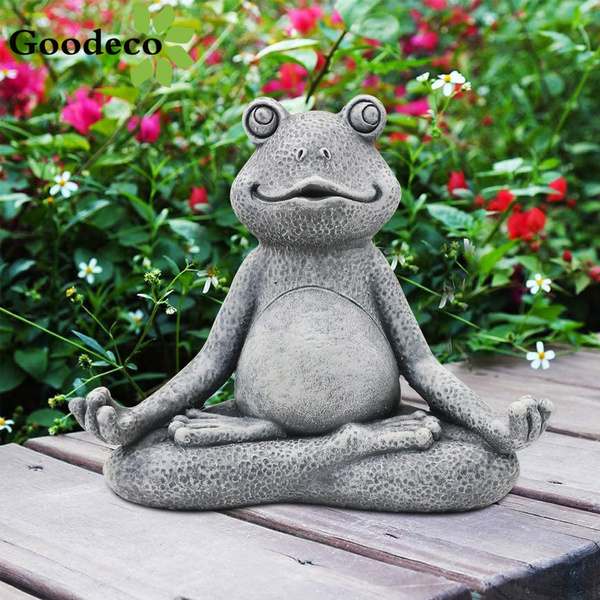 Garden Frog Statue Yoga Meditating Whimsical Metal Pool Pond Lawn Deck Sculpture 
