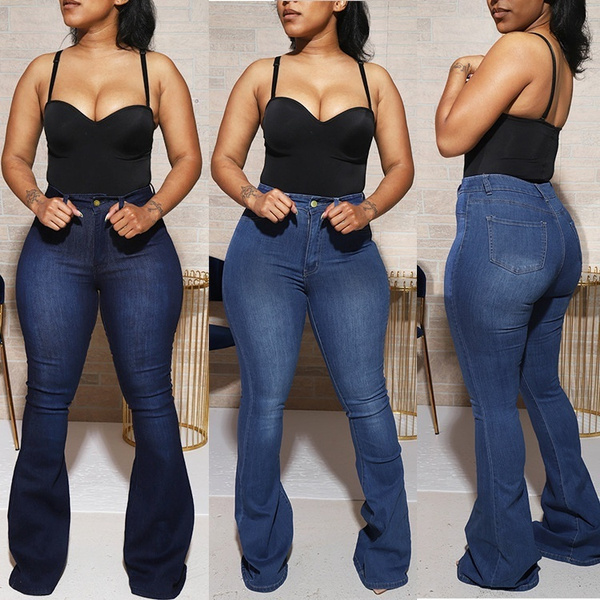 2021 New Women s Fashion High Waisted Solid Color Skinny Jeans Femme High Stretch Wide Leg Casual Denim Pants for Women Long Trousers