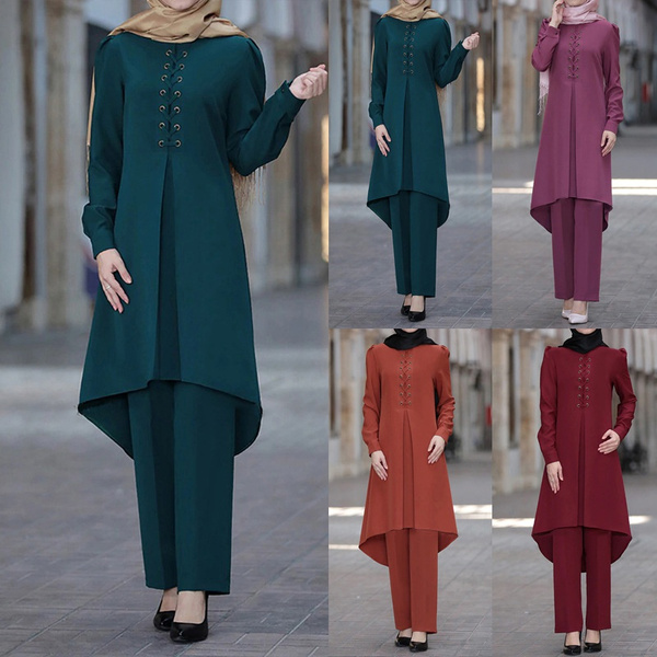 Women Abaya Suit Long Sleeve Tunic Sweatsuits Top Loose Pants 2 Piece  Outfit Set Long Sleeve Plus Size