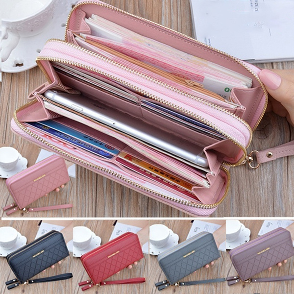 Fashion Women Leather Long Wallets Double Zipper Fashion Casual Design Leather  Clutch Wallet Purse Female Large Capacity Card Holder