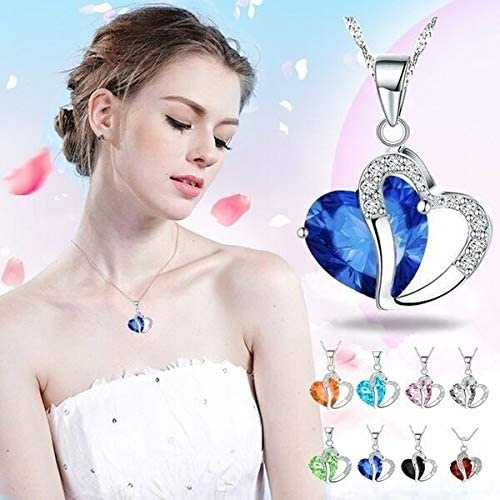 Fashion Jewelry Women Heart Crystal Rhinestone Silver Chain Pendant Necklace