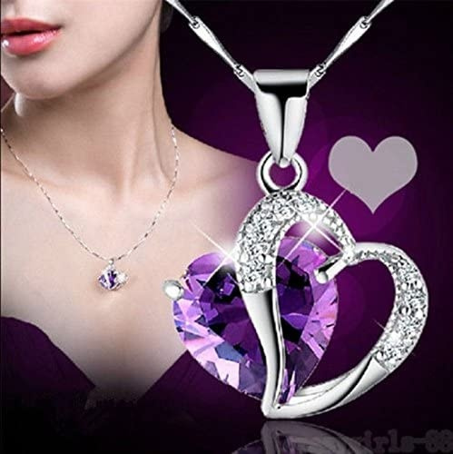 Fashion Jewelry Women Heart Crystal Rhinestone Silver Chain Pendant Necklace