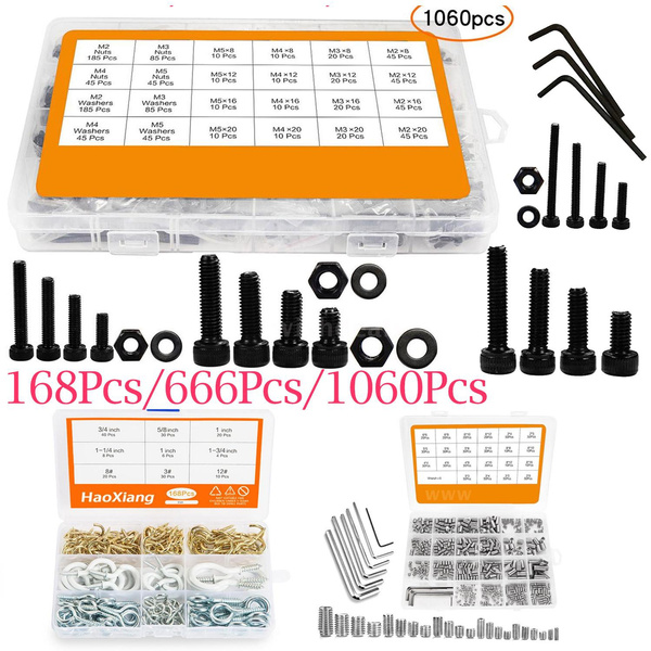 168Pcs/666Pcs/1060Pcs 304 Stainless Steel Flush End Set Screw Kit