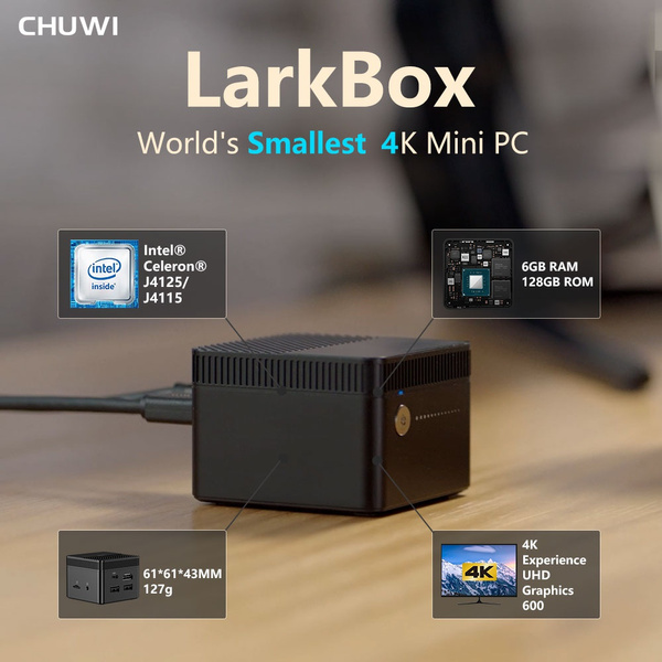 CHUWI LarkBox One of The Smallest 4K Mini PCs In The World Intel Celeron  J4115/J4125 Quad Core 6GB RAM 128GB ROM Windows 10 Desktop Computer HDMI
