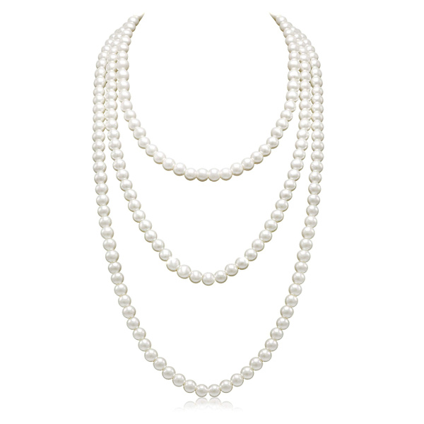 So Pretty Long Pearl Necklaces for Women Cream White Faux Pearl Strand Layered Necklace Costume Jewelry,69