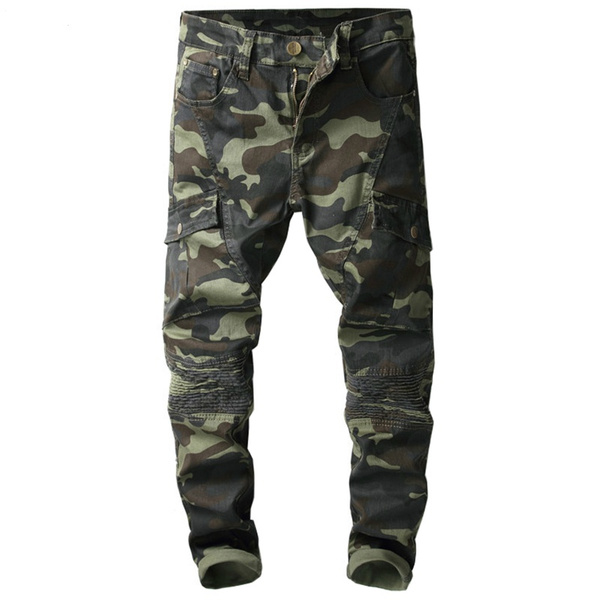 Mens camo hot sale biker jeans