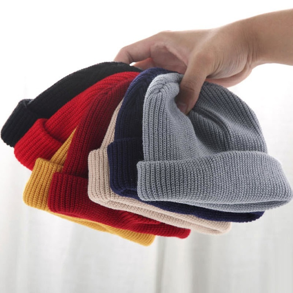 Beanie Cotton Knit Hat for Men Women Adult Knitted Hat Solid Color Hat