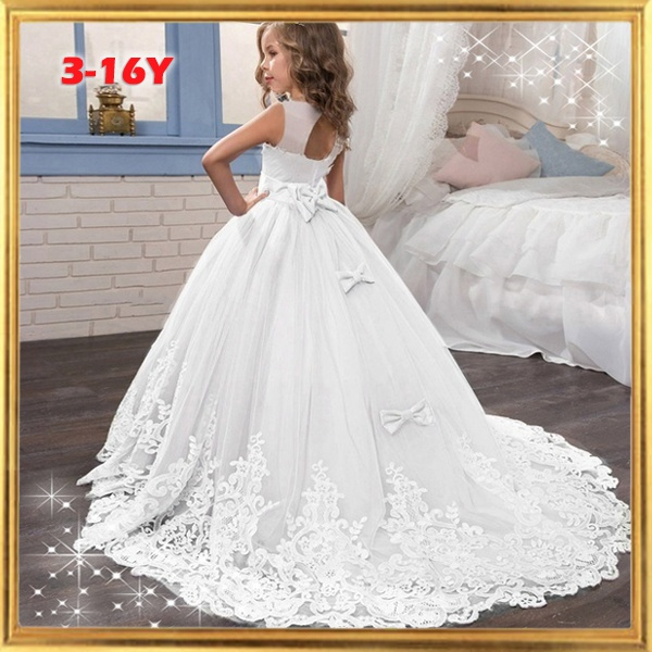Teenager Girl Clothes Elegant Wedding Dress White First Holy Communion  Formal Lace Party Prom Evening Dress for Girls