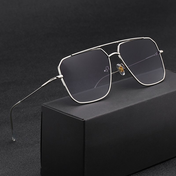 Vintage OverSized Sunglasses Men Anti-Reflective Mirror Classic Square  Metal Glasses Fashion New Women Sun Glasses Uv400