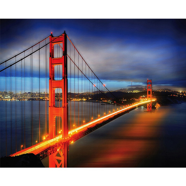 5D Diamond Painting Full Round Drill San Francisco Golden Gate Bridge  Landscape Cross Stitch Embroidery Kits Wall Art Home Decorations