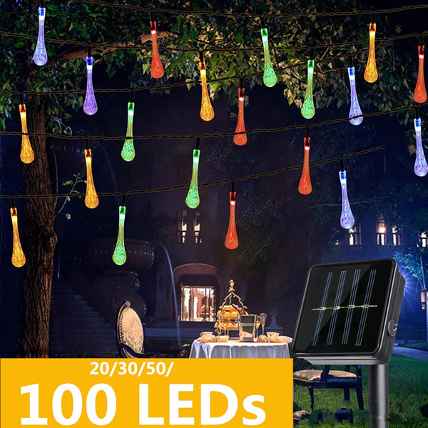30 50 100 LED Solar Power RainDrop Teardrop String Fairy Lights Garden Outdoor