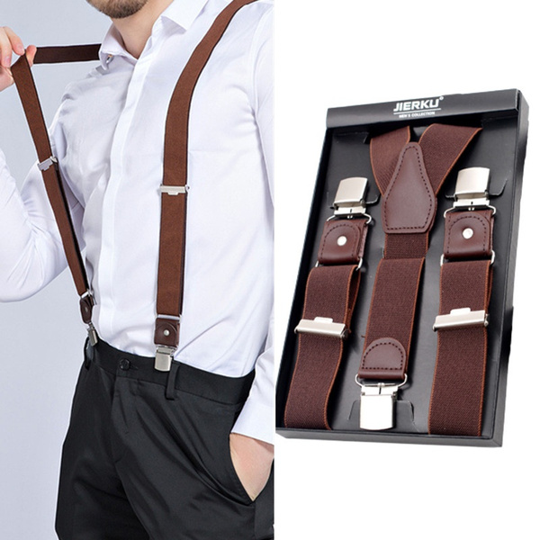 Mens Suspenders X Back Design Leather Suspenders Adjustable Brown Brac –  ROCKCOWLEATHERSTUDIO