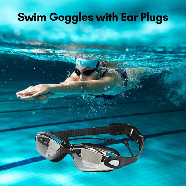 Anti Fog Swimming Goggles & UV For Men Women Adult Junior Kids Nose Ear Plugs AT 
