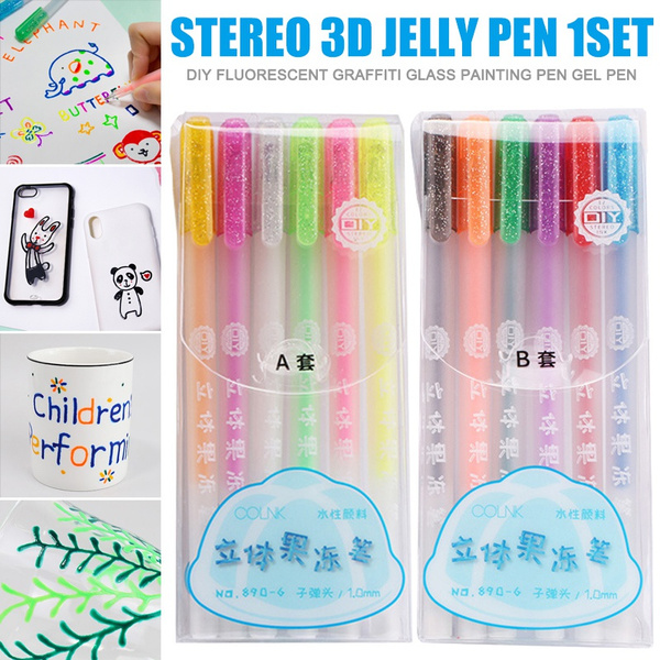 3D Glossy Jelly Ink Pen Set Colorful DIY Fluorescent Graffiti Gel Pen Gift  For Kids