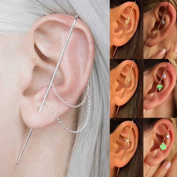 FUNEIA 14K Gold Ear Wrap Earrings for Women Crawler Hook Earrings Gold Sparkling Cubic Zirconia Ear Cuffs