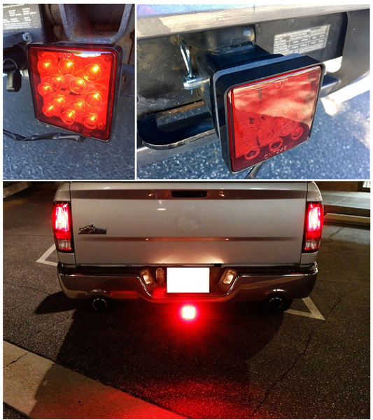 Cenipar Trailer Hitch Receiver Cover with 12 LEDs Red Brake Light with 2 Receiver for Towing Truck RV and SUV