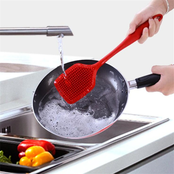 Oil-Proof Silicone Dishwashing Brush Wash Long-handled Pot Pan Brushes Multipurpose  Kitchen Cleaning Toosl Dish Cleaning Sponge