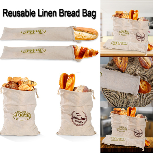 Reusable Linen Bags for Food Storage - Bread Keeper with Drawstring