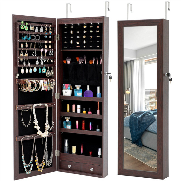 Jewelry Storage Mirror Cabinet, Over The Door Led Jewellery Storage Mirror