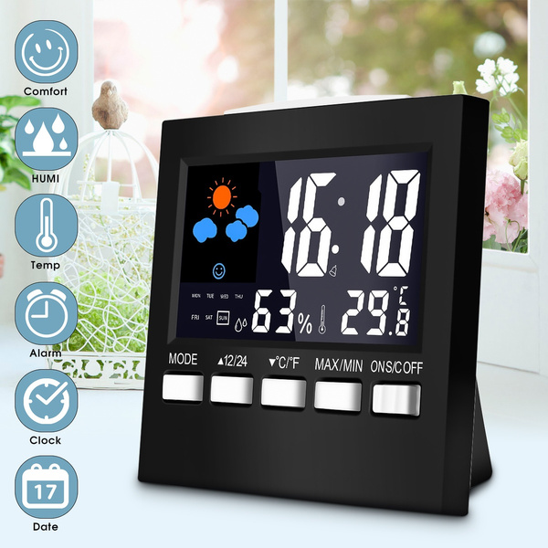 Indoor Temperature and Humidity Weather Station Clock with Sound