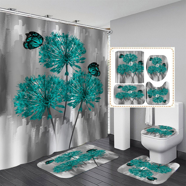 Waterproof Bathroom Shower Curtain Set Toilet Seat Cover Mat Rug Bathroom Decor