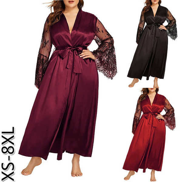 Plus Size XS-8XL Ladies Sexy Lace Silk Nightgowns Pajamas Fashion Women ...