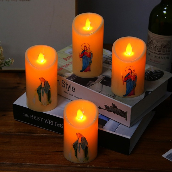 1pcs Led Religious Candle Light Electronic Candle Light Oblique Swing Wick Catholic Prayer