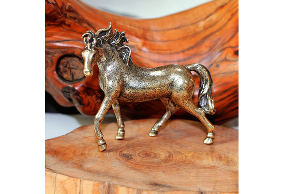 Cheap Copper Running Horse Sculpture Ornaments Retro Brass Animal Feng Shui  Small Statue Office Desk Home Decorations Figurines