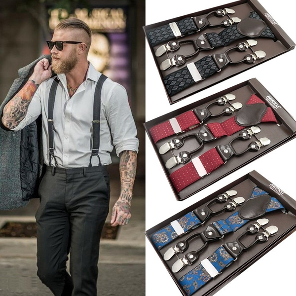 Men Fashion Suspenders Leather 6 Clips Braces Vintage Casual Westernstyle Trousers  Mens Adjustable Suspender Strap Gift  Wish