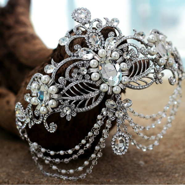 Vintage Wedding Bridal Crystal Pearl Headband Queen Crown Tiara Hair Accessories