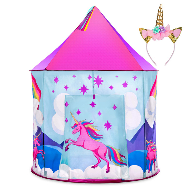 Pink Unicorn Tent for Girls Unicorn Pop Up Kids Tent w/ Unicorn Headband and Case Unicorn Toys for Girls Indoor Princess Castle Kids Play Tent 