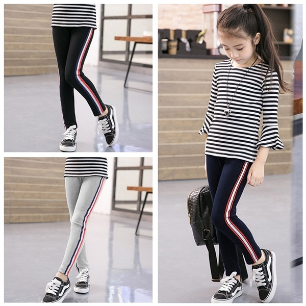 3-12 Years 6 Colors Baby Kids Girls Leggings Sport Pants Striped Patchwork  Elastic Long Trousers