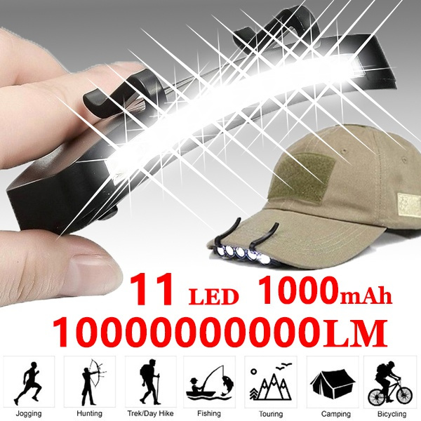 mingli Cap Hat Light Outdoor Brightness 11 Led Hat Edge Light Night Running Fishing Cycling Camping Hiking Motocross Baseball Cap Clip Headlight Powered by AAA or Rechargeable 