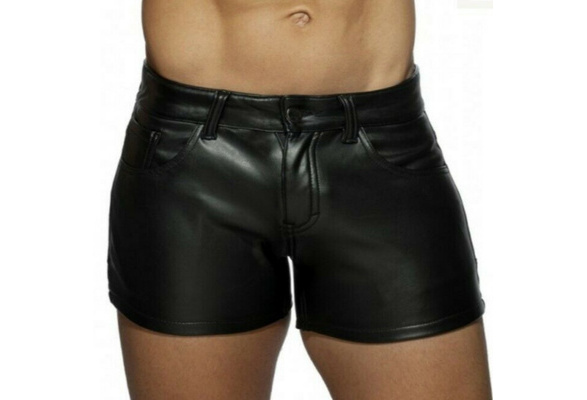 Mens Leather Shorts Half Tight Pants 