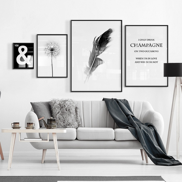 Dandelion Feather Poster Black White Nordic Decoration Wall Art Canvas Print 