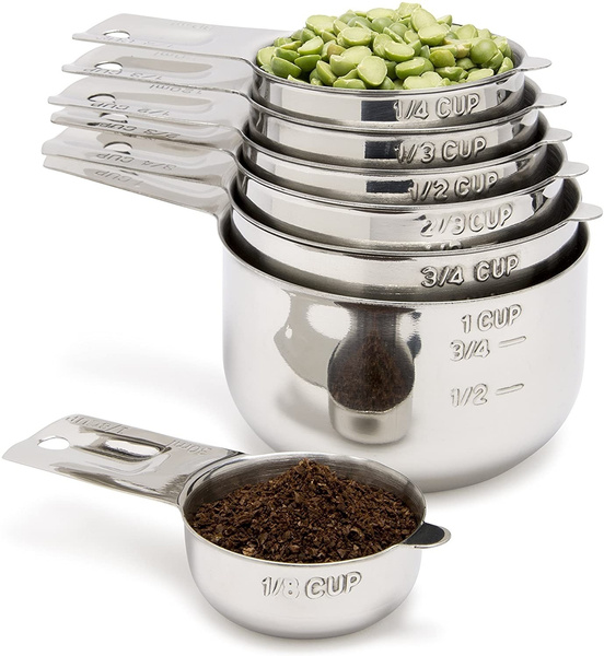 Gourmet Stainless Steel Measuring Cups 7 Piece with 1/8 Cup Coffee Scoop  Stainless Steel Measuring Cup Set. Metal Measuring Cups Perfect as Birthday  for Mom or Cooks